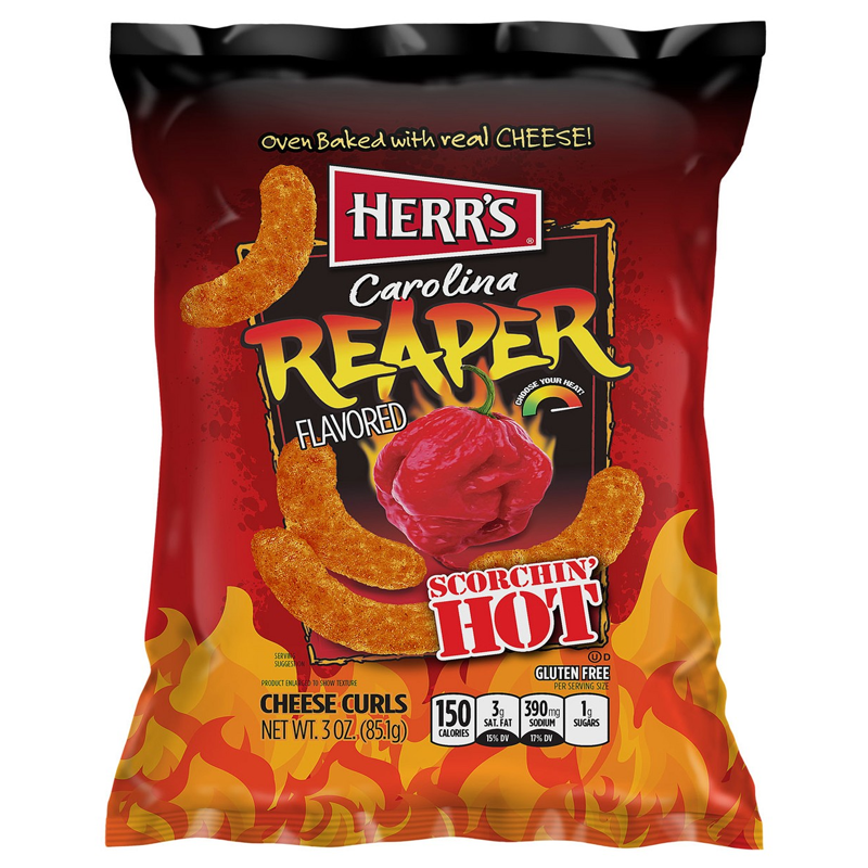 Herr's Carolina Reaper Flavoured Cheese Curls (184.3g) - theschweetplug.com